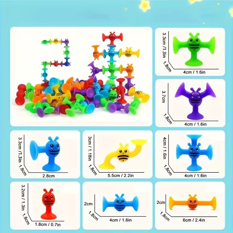 Silicone Suction Sensory Blocks – Interconnectable Educational Building Toys for Kids | Bright Colors, Travel & Party Play Set
