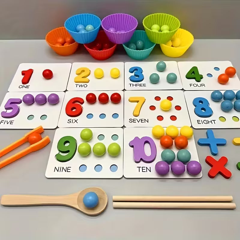 Wooden Number Counting Toy Set – Montessori Math Learning Game with Beads & Matching Cards for Kids