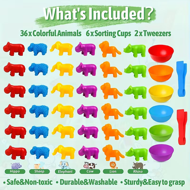 Counting Animal Sorting Toy Set – Educational Matching Game with Bowls | Montessori Math & Sensory Learning Toy for Kids
