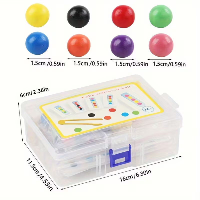 Wooden Bead Sorting Test Tube Toy – Educational Montessori Game for Kids with Clamp & Tweezers | Fine Motor Skill Development