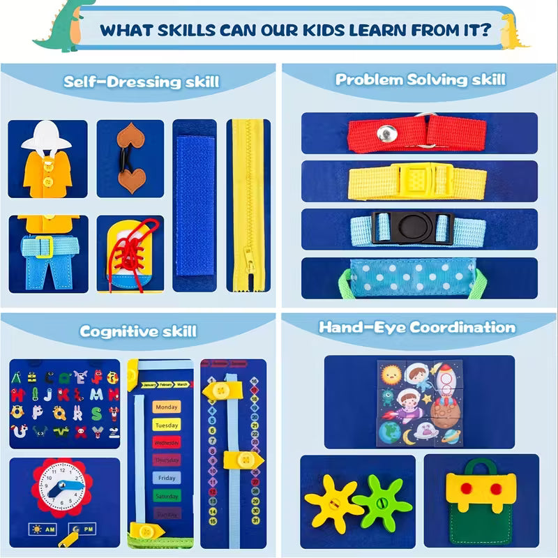 Toddler Busy Board  Montessori Sensory Learning Toy for Fine Motor Skills | Travel Activity Board for Kids