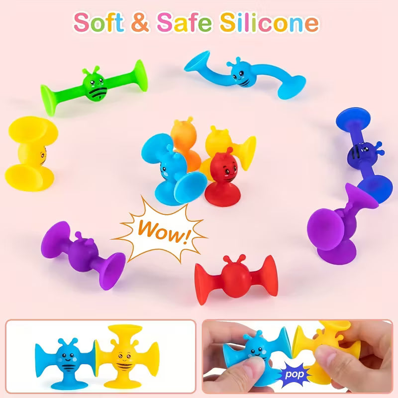 Silicone Suction Sensory Blocks – Interconnectable Educational Building Toys for Kids | Bright Colors, Travel & Party Play Set