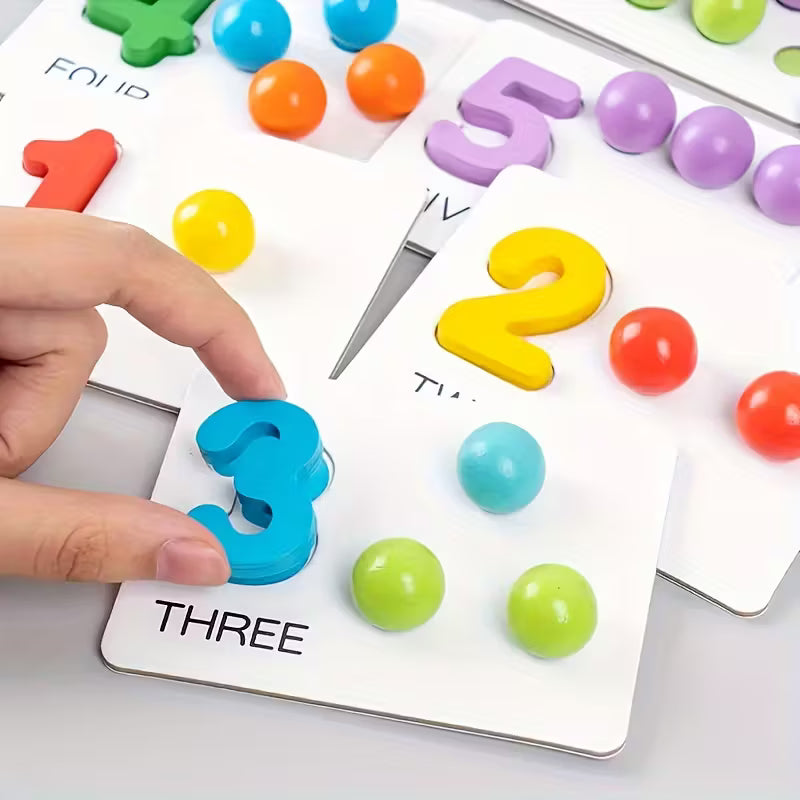 Wooden Number Counting Toy Set – Montessori Math Learning Game with Beads & Matching Cards for Kids