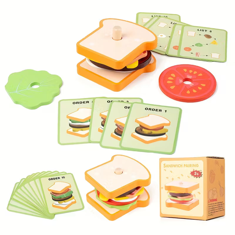 Burger Building Blocks Set – Educational Stacking Toy for Kids with Order Cards | Fine Motor & Logical Thinking Game (Ages 3+)
