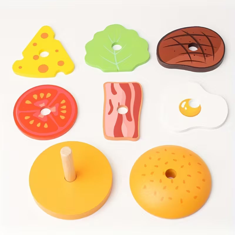 Burger Building Blocks Set – Educational Stacking Toy for Kids with Order Cards | Fine Motor & Logical Thinking Game (Ages 3+)