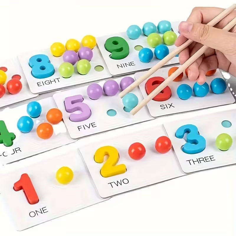 Wooden Number Counting Toy Set – Montessori Math Learning Game with Beads & Matching Cards for Kids