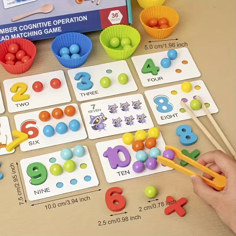 Wooden Number Counting Toy Set – Montessori Math Learning Game with Beads & Matching Cards for Kids