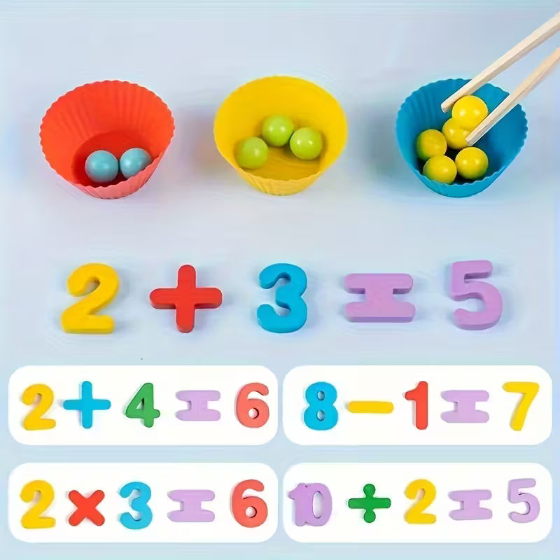 Wooden Number Counting Toy Set – Montessori Math Learning Game with Beads & Matching Cards for Kids