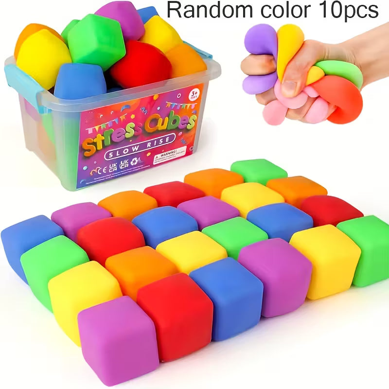 Sensory Soft Blocks (10pcs)  Colorful Slow-Rising Finger Toys for Kids & Adults | Stress Relief, Classroom & Party Favors