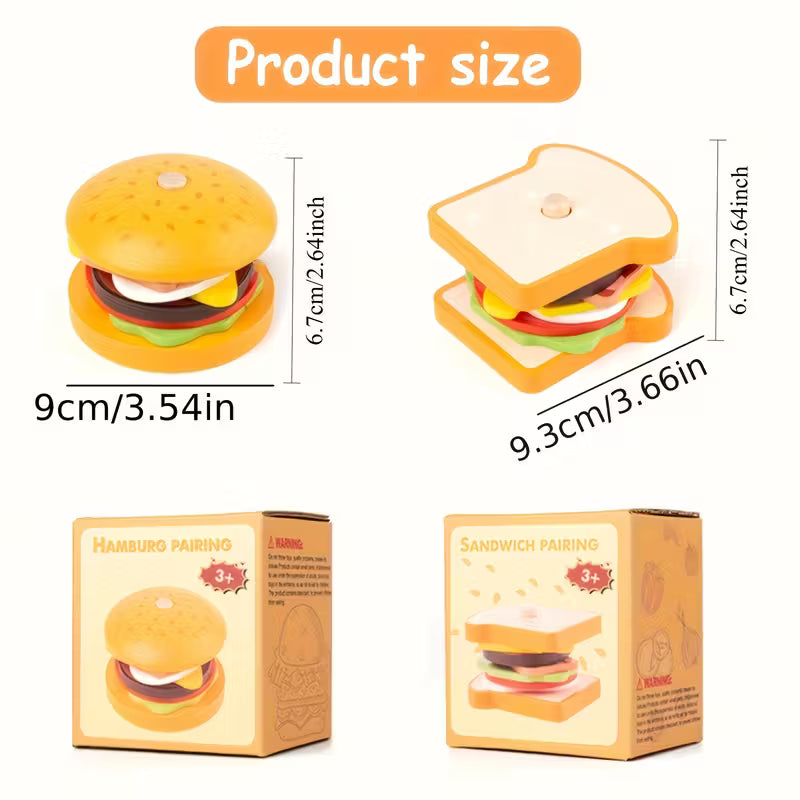 Burger Building Blocks Set – Educational Stacking Toy for Kids with Order Cards | Fine Motor & Logical Thinking Game (Ages 3+)