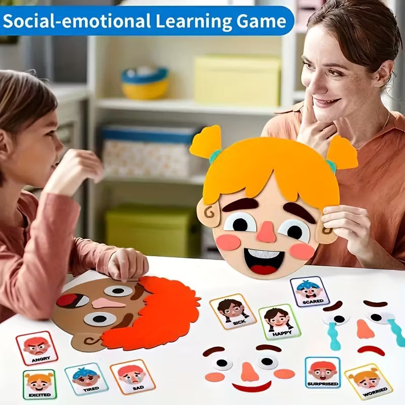 Emotion Cards Craft Toy Set – Social & Emotional Learning Puzzle Game for Kids | 9 Expression Cards for Classroom & Home Play