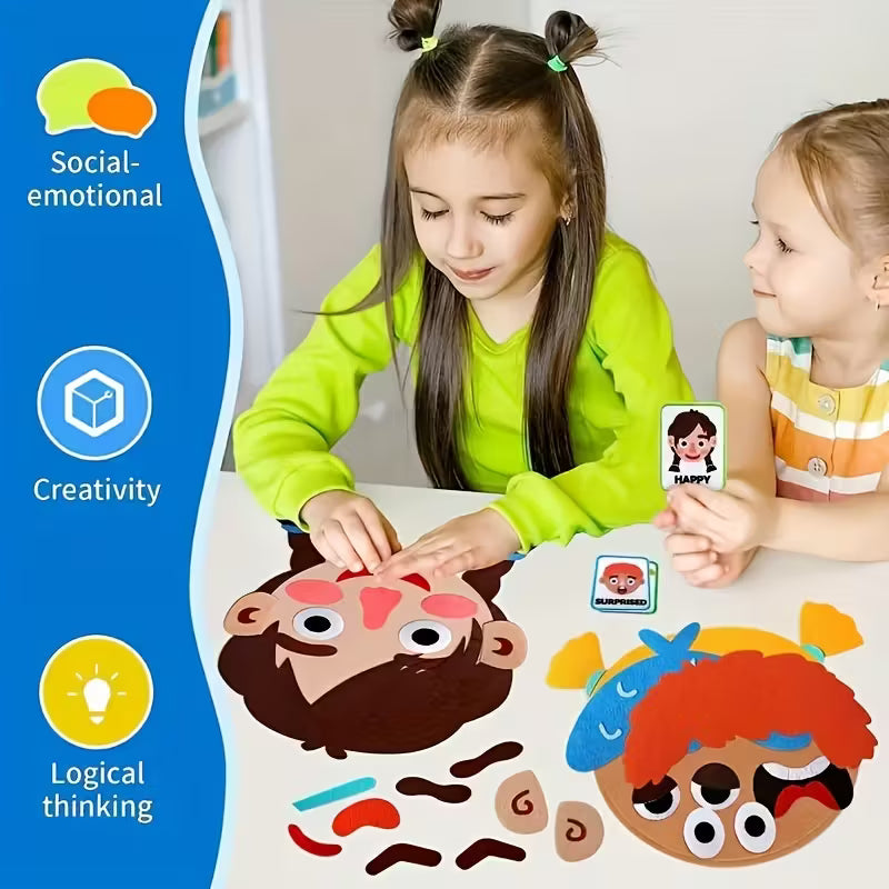 Emotion Cards Craft Toy Set – Social & Emotional Learning Puzzle Game for Kids | 9 Expression Cards for Classroom & Home Play