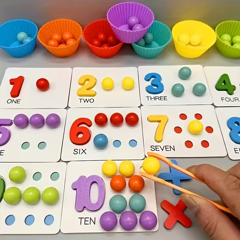 Wooden Number Counting Toy Set – Montessori Math Learning Game with Beads & Matching Cards for Kids