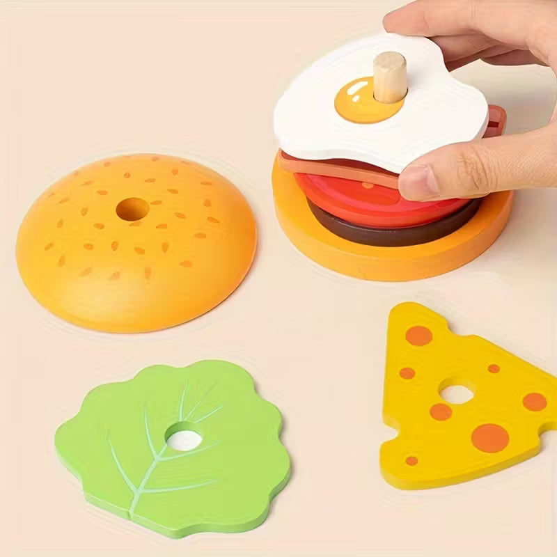 Burger Building Blocks Set – Educational Stacking Toy for Kids with Order Cards | Fine Motor & Logical Thinking Game (Ages 3+)