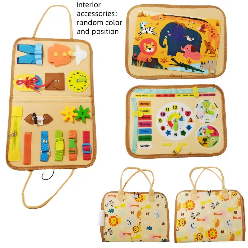 Pink Busy Board Toy  Montessori Sensory Activity Center with Zippers, Locks & Buttons | Fine Motor Skills & Cognitive Learning Toy