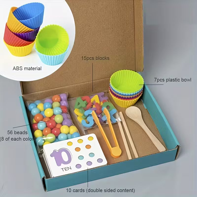 Wooden Number Counting Toy Set – Montessori Math Learning Game with Beads & Matching Cards for Kids