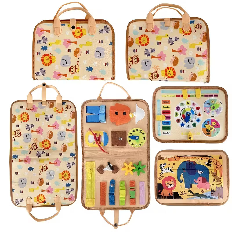 Pink Busy Board Toy  Montessori Sensory Activity Center with Zippers, Locks & Buttons | Fine Motor Skills & Cognitive Learning Toy